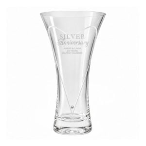 Personalised Silver Anniversary Large Heart Vase & Crystal
