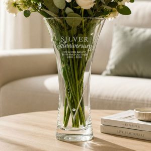 Personalised Silver Anniversary Large Heart Vase & Crystal