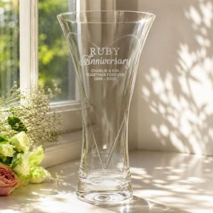 Personalised Ruby Anniversary Large Hand-Cut Heart Vase