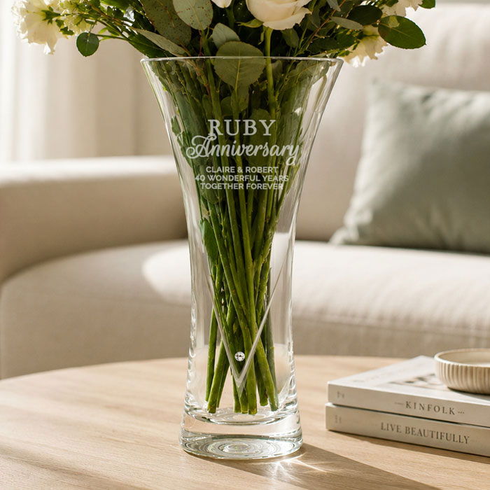 Personalised Ruby Anniversary Large Hand-Cut Heart Vase