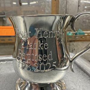 Personalised Engraved Georgian Pewter Baby Christening Mug