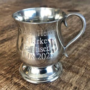Personalised Engraved Georgian Pewter Baby Christening Mug