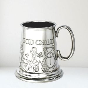 Personalised Godchild Quarter Pint Pewter Christening Mug