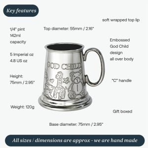 Personalised Godchild Quarter Pint Pewter Christening Mug