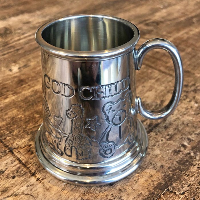 Personalised Godchild Quarter Pint Pewter Christening Mug