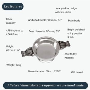 Personalised Engraved Teddy Handle Pewter Quaich