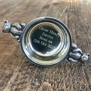 Personalised Engraved Teddy Handle Pewter Quaich