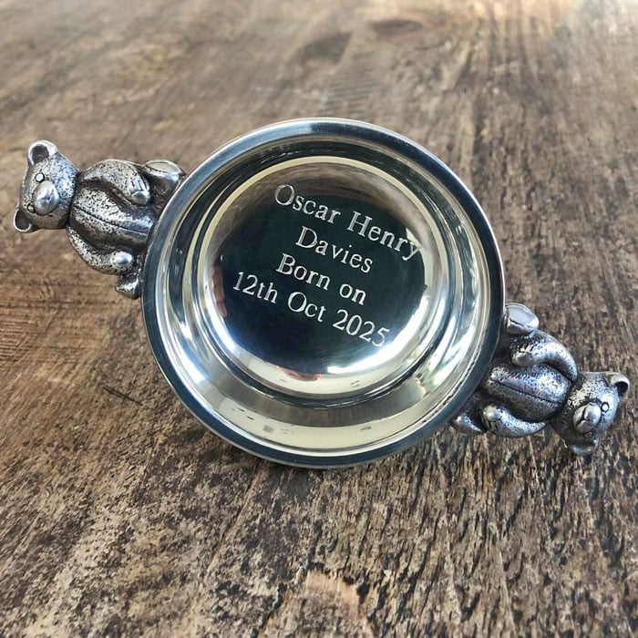 Personalised Engraved Teddy Handle Pewter Quaich