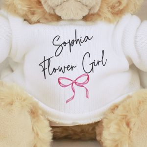Personalised Pink Bow Flower Girl Teddy Bear