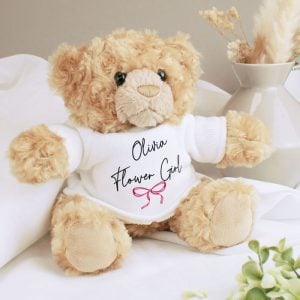 Personalised Pink Bow Flower Girl Teddy Bear
