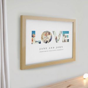 Personalised Love Photo Upload Oak Poster Framed Print