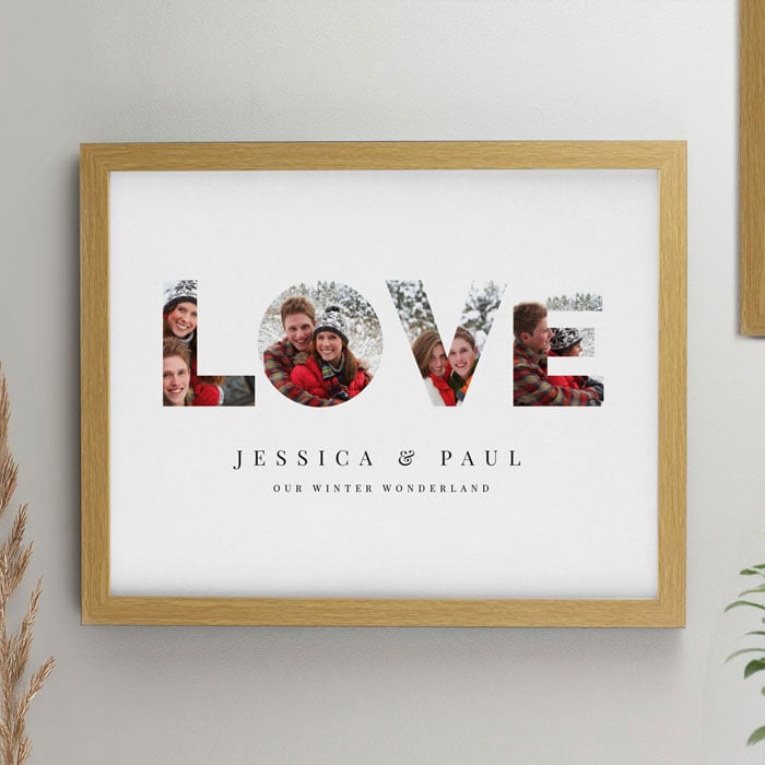 Personalised Love Photo Upload Oak Poster Framed Print
