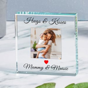 Personalised Hugs and Kisses Glass Photo Upload Token