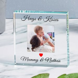 Personalised Hugs and Kisses Glass Photo Upload Token