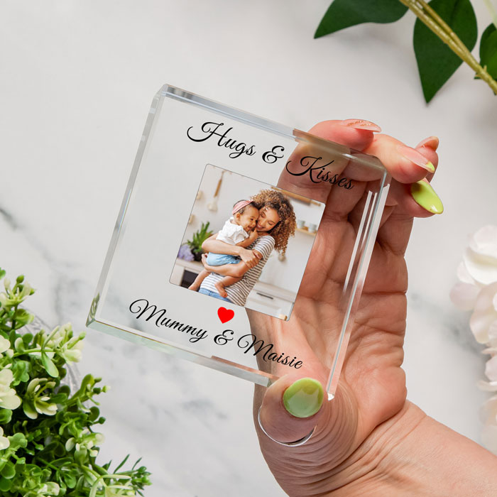 Personalised Hugs and Kisses Glass Photo Upload Token