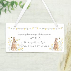 Personalised Spring Bunny Wooden Easter Sign