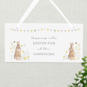 Personalised Spring Bunny Wooden Easter Sign
