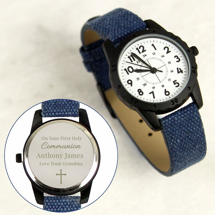 Boy's Personalised Engraved Holy Communion Blue Watch