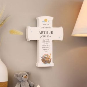 Personalised Noah's Ark Cross Wooden Ornament Keepsake Gift