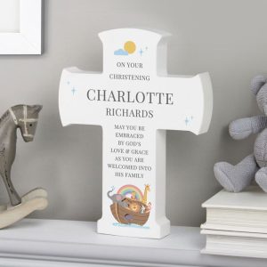 Personalised Noah's Ark Cross Wooden Ornament Keepsake Gift