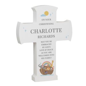 Personalised Noah's Ark Cross Wooden Ornament Keepsake Gift