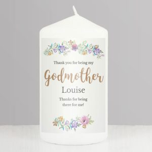 Personalised Godmother Floral Watercolour Pillar Candle