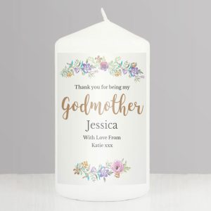 Personalised Godmother Floral Watercolour Pillar Candle