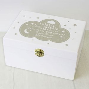 Personalised Twinkle Twinkle White Wooden Baby Keepsake Box