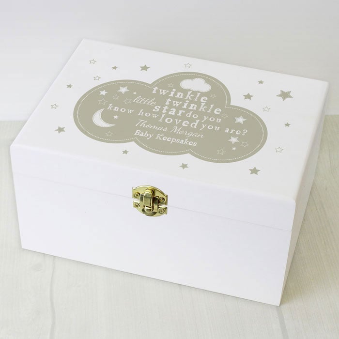 Personalised Twinkle Twinkle White Wooden Baby Keepsake Box