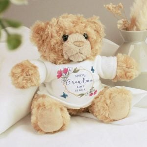 Personalised Geometric Floral Teddy Bear Mums, Nans etc.
