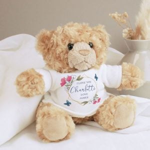 Personalised Geometric Floral Teddy Bear Mums, Nans etc.