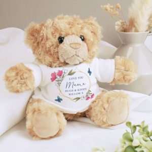 Personalised Geometric Floral Teddy Bear Mums, Nans etc.