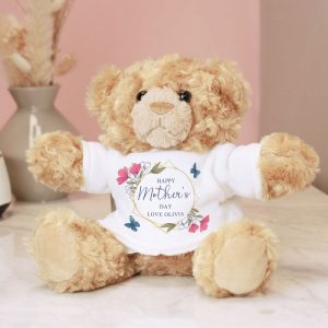 Personalised Geometric Floral Teddy Bear Mums, Nans etc.