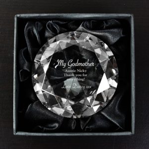Godparent Gift Personalised Diamond Cut Glass Paperweight
