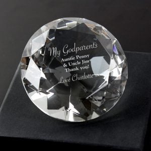 Godparent Gift Personalised Diamond Cut Glass Paperweight