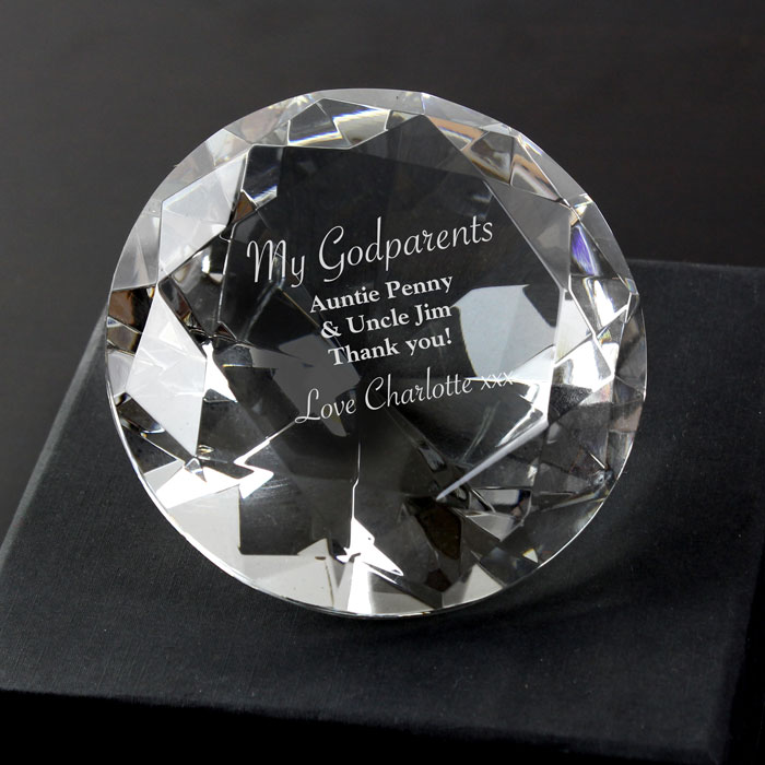 Godparent Gift Personalised Diamond Cut Glass Paperweight
