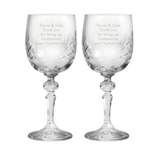 Personalised Godparents Crystal Wine Glasses (Pair)