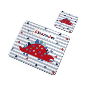 Kid's Personalised Dinosaur Placemat & Coaster Set
