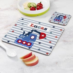 Personalised Boy's Digger Placemat & Coaster Set