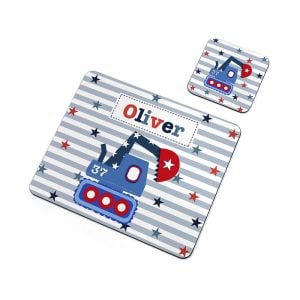 Personalised Boy's Digger Placemat & Coaster Set