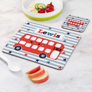 Kid's Personalised Bus Placemat & Coaster Set