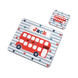 Kid's Personalised Bus Placemat & Coaster Set