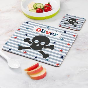 Personalised Kid's Skull Placemat & Coaster Set