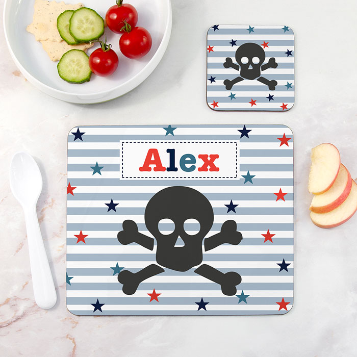 Personalised Kid's Skull Placemat & Coaster Set
