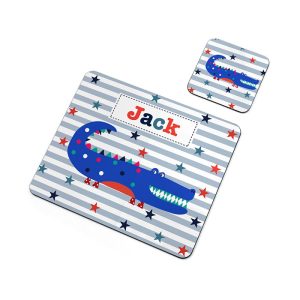 Kid's Personalised Crocodile Placemat & Coaster Set