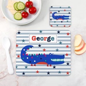 Kid's Personalised Crocodile Placemat & Coaster Set