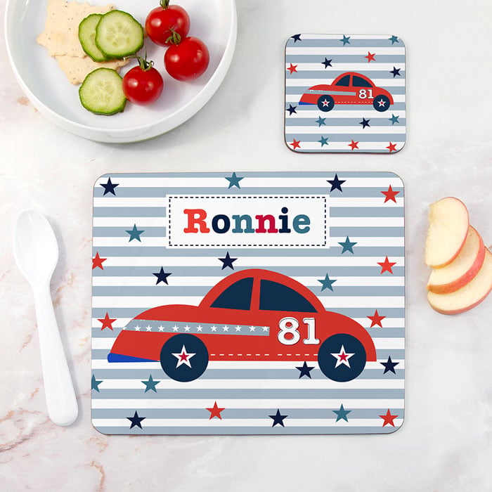 Personalised Racing Car Placemat & Coaster Set