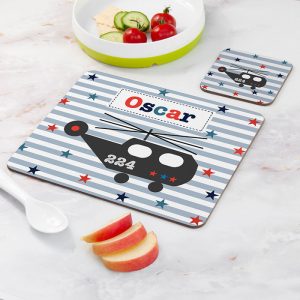 Personalised Helicopter Placemat & Coaster Set