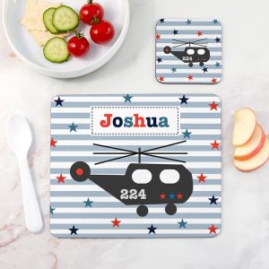 Personalised Helicopter Placemat & Coaster Set