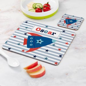 Kid's Personalised Rocket Placemat & Coaster Set